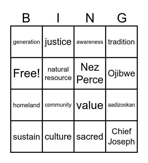 Handed Down - 5th Grade Bingo Card
