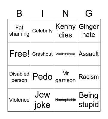 South Park bingo Card