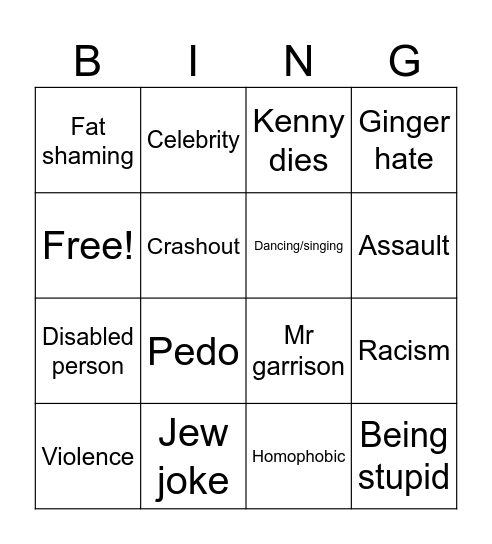 South Park bingo Card