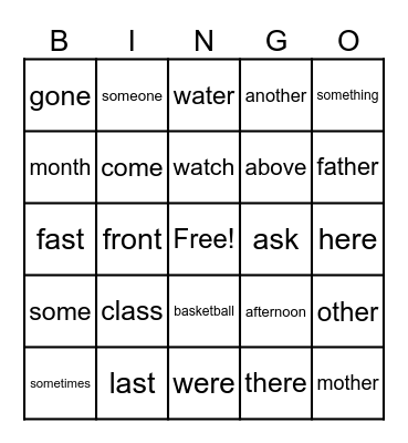 Sight Word Bingo! Bingo Card