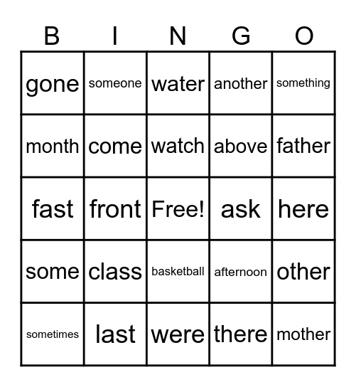Sight Word Bingo! Bingo Card