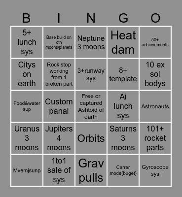 space game maker Bingo Card