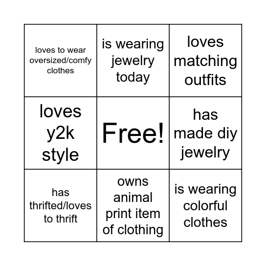 culture of style bingo Card