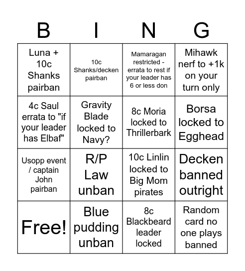 OP Ban/unban Bingo Card