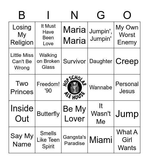 1990s BLACK OUT ROUND Bingo Card