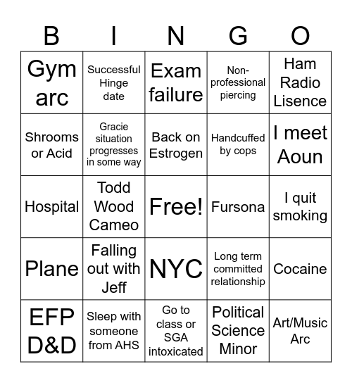Semester 5 Bingo Card