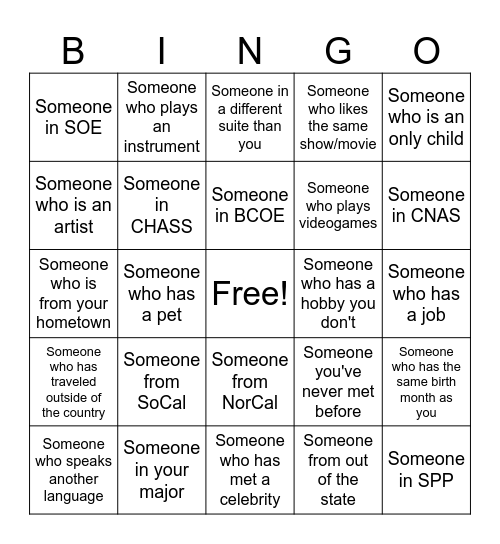 Community Connections Bingo Card