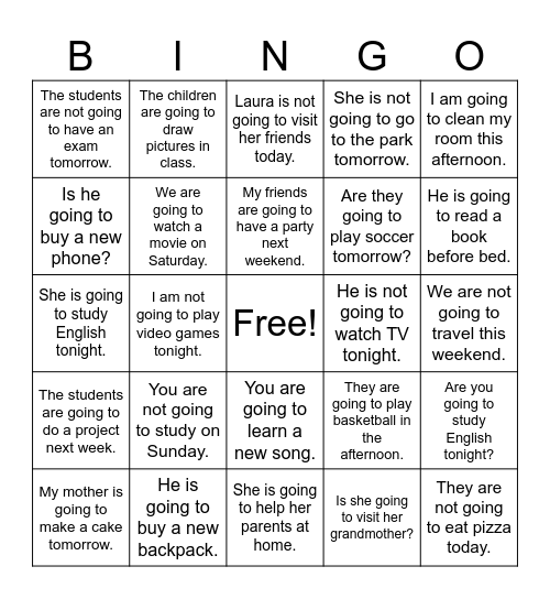 Be going to Bingo Card