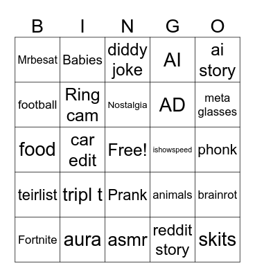 yt shurts bigo Bingo Card