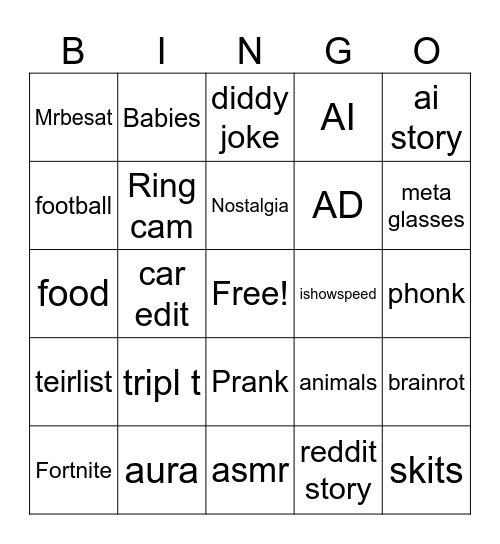 yt shurts bigo Bingo Card