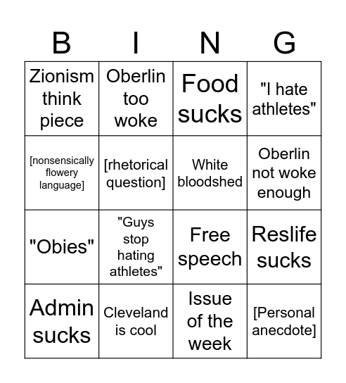 Ops Bingo Card