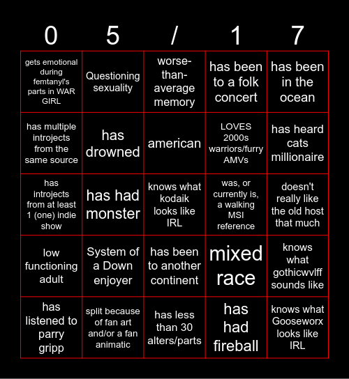 JOS BINGO Card