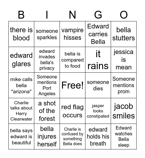 Twilight Bingo Card