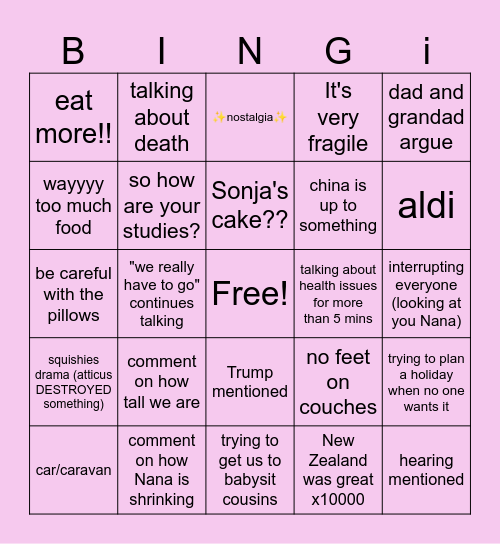 Nana and grandads bingi Bingo Card