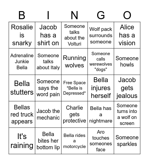 New Moon Bingo Card
