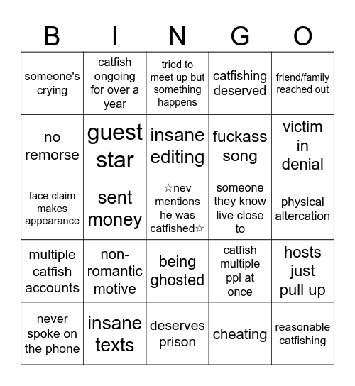 Catfish Bingo Card