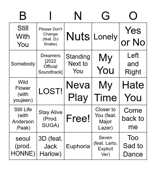 @thvmusee Bingo Card