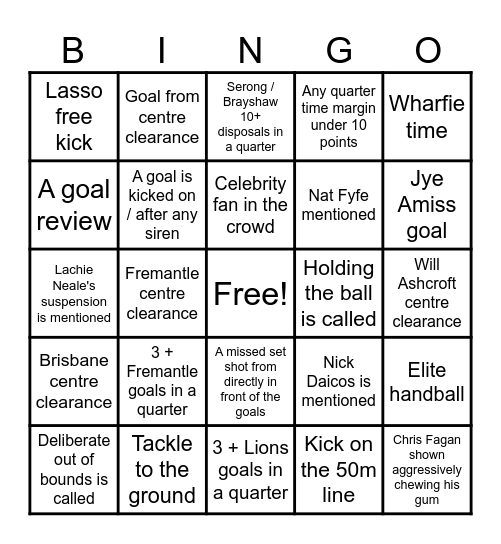 AFL grand final 2026 Bingo Card
