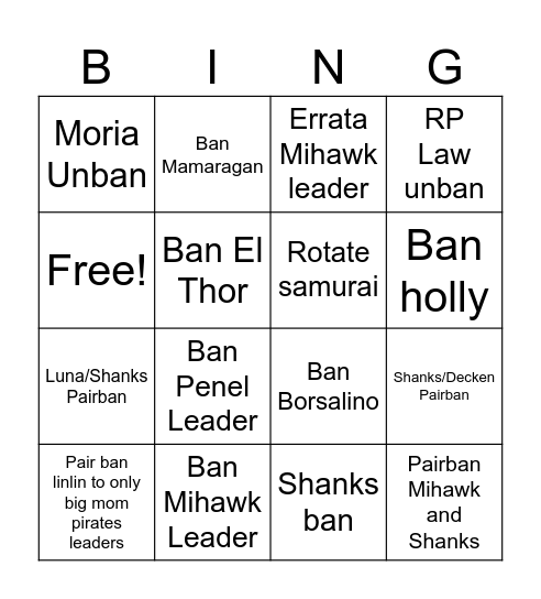 Banlist Bingo Card
