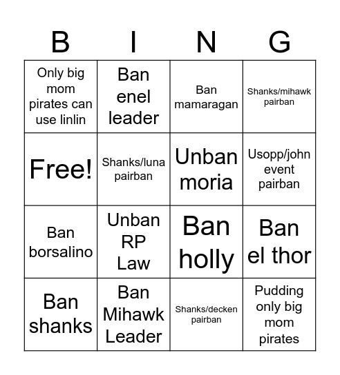 Banlist Bingo Card