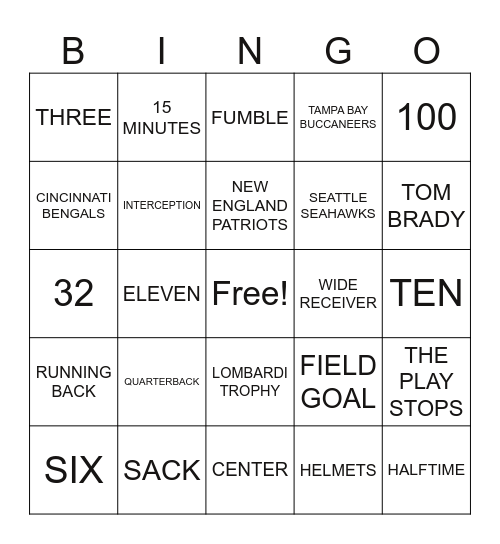 FOOTBALL Bingo Card