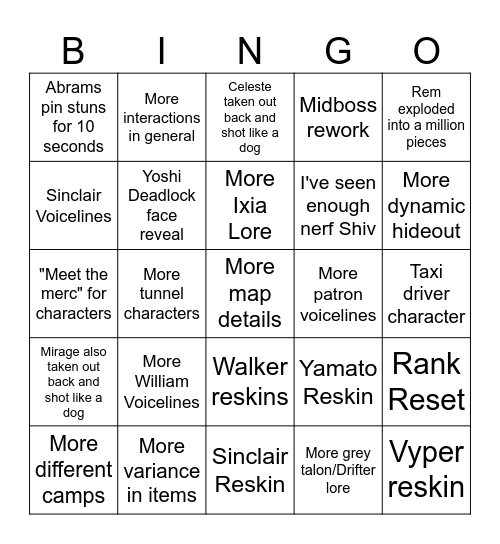 Goose's Bingo Card