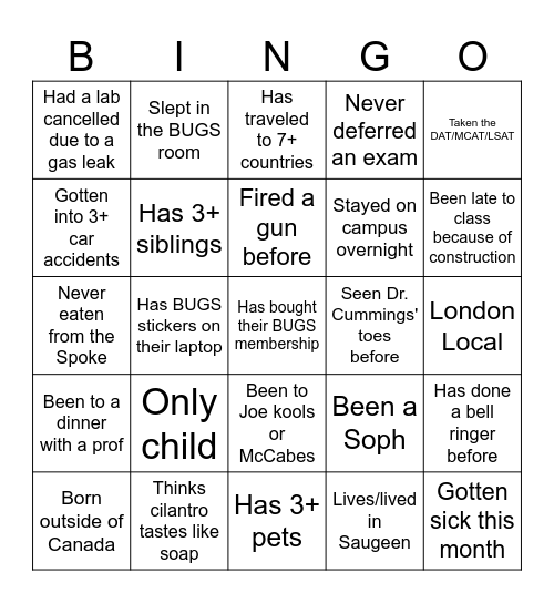 BUGS AGM Bingo Card