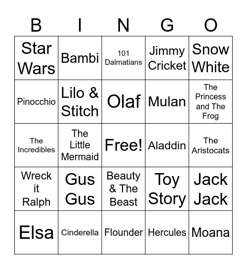 Disney Bingo Card