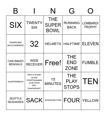 FOOTBALL Bingo Card