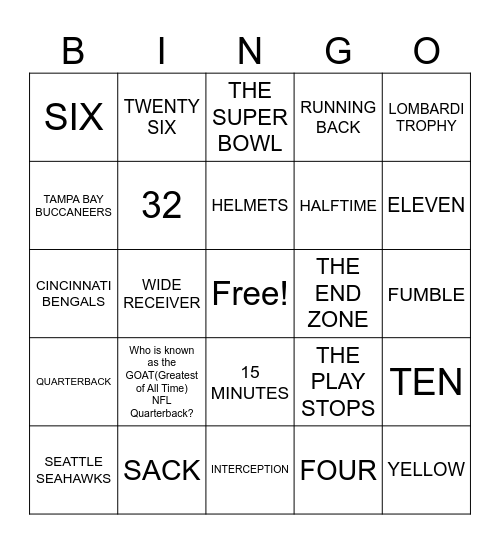 FOOTBALL Bingo Card