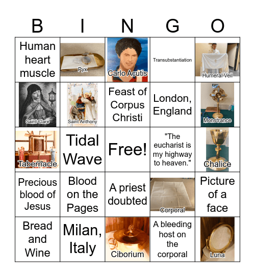 Eucharistic Miracles Bingo Card