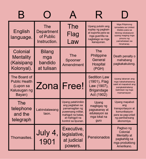 HISTORYGO Bingo Card