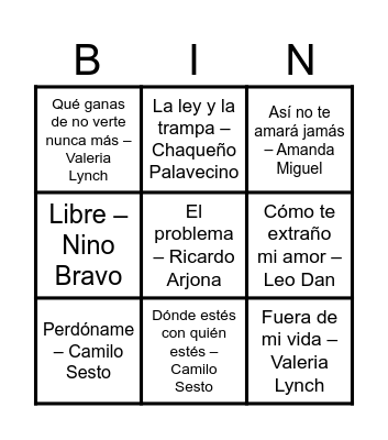 Bingo Musical Bingo Card