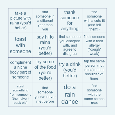 get to know people Bingo Card