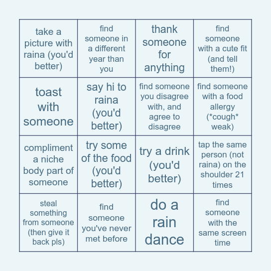 get to know people Bingo Card