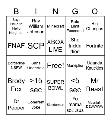 Yo Mama Randomizer Bingo Card