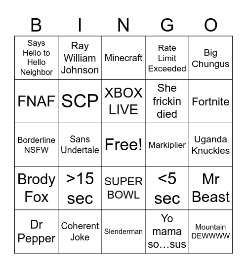 Yo Mama Randomizer Bingo Card