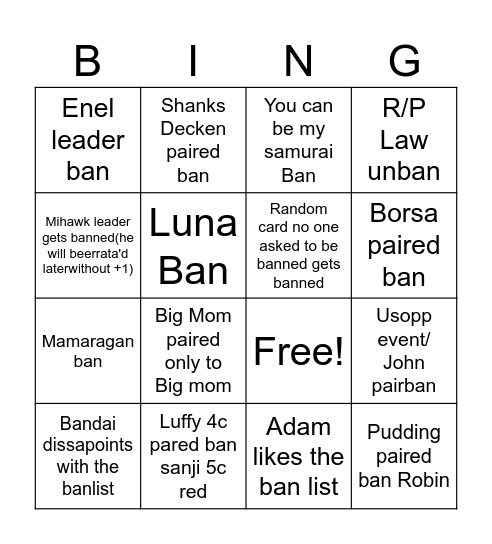 BanList Bingo Card