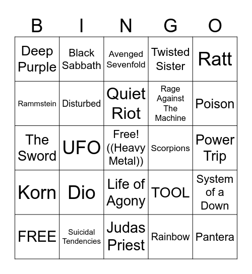 Heavy Metal Bingo Card