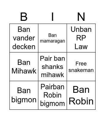 New banlist Bingo Card