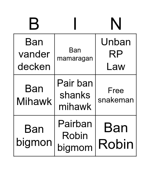 New banlist Bingo Card