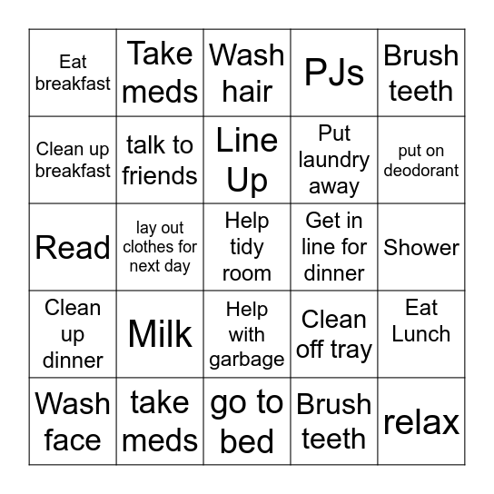 morning routine and afternoon routine and evening routine Bingo Card