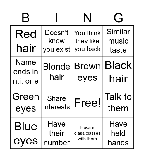 Crush bingo <3 Bingo Card
