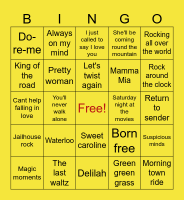 Musical Bingo Card