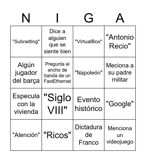 Bingo Veneco Bingo Card