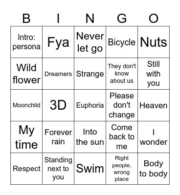 @yay_euphoria Bingo Card
