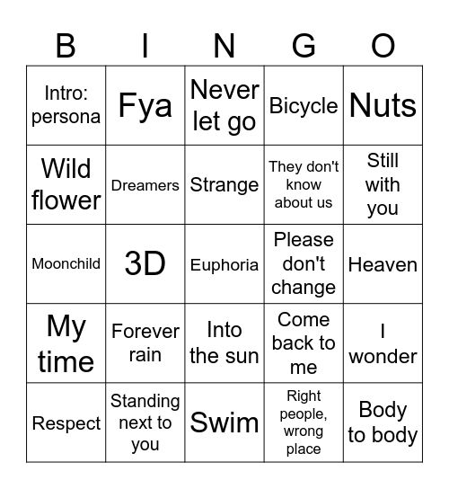 @yay_euphoria Bingo Card