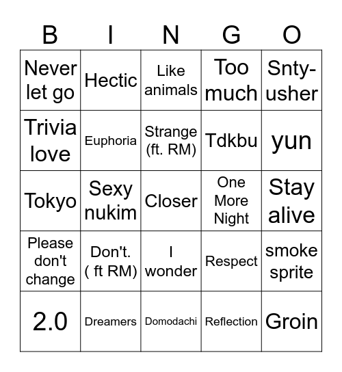 @bangtannie4lyf💜 Bingo Card
