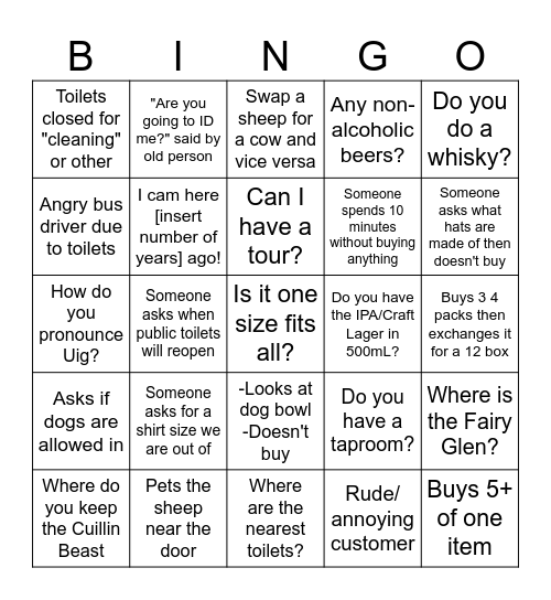 Brewery Bingo Card
