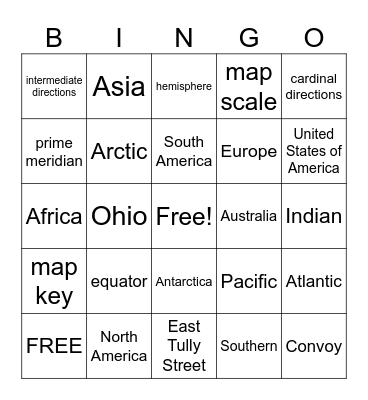 Map Skills Bingo Card